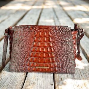 BRAHMIN Authentic Hillary Crème / Orange /Assorted Genuine Leather Crossbody Bag